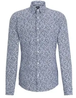 Slim-fit Shirt With Kent Collar In Printed Material