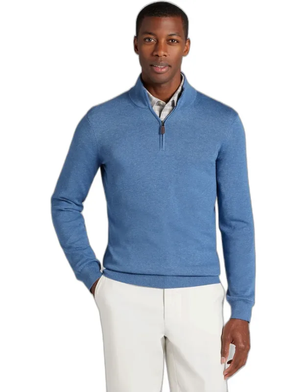 Tailored Fit Pima Cotton 1/4 Zip Sweater - Smooth, Breathable Feel