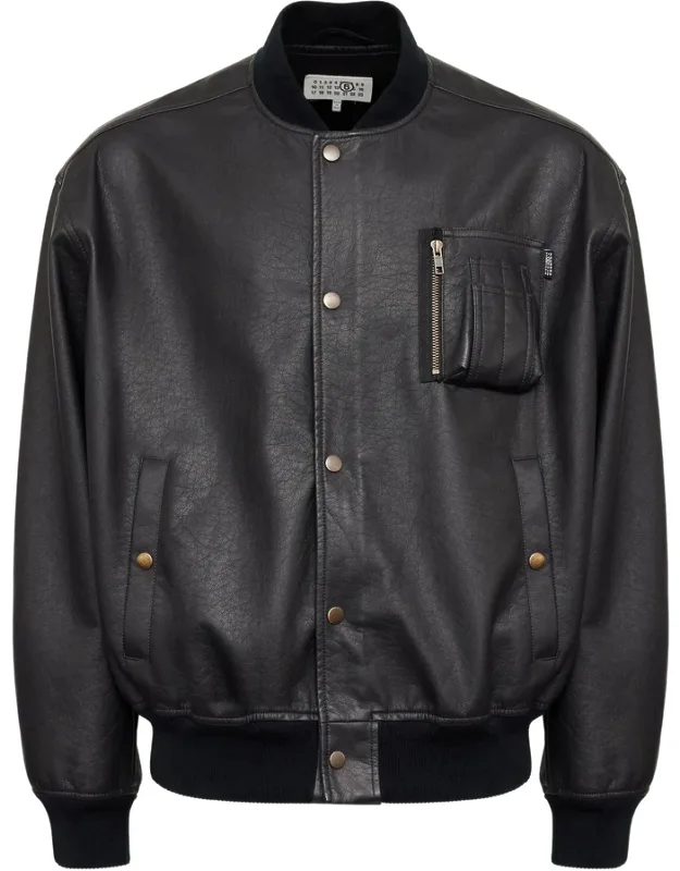 Leather-effect Zip-pocket Bomber Jacket
