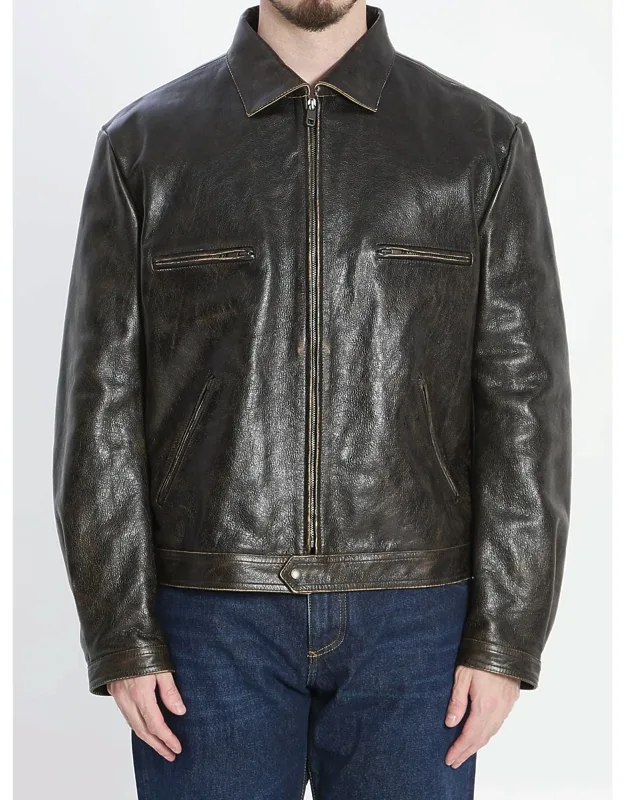 Aged-effect Leather Jacket