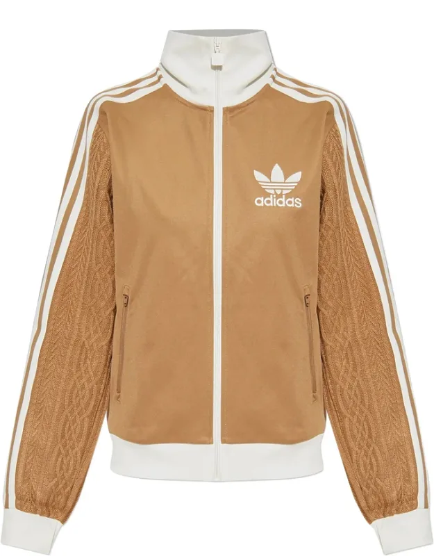 Knitted-sleeve Zip-up Sweatshirt