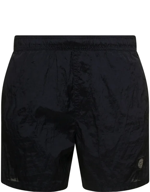 Crinked Swim Trunks With Logo Patch In Polyamide