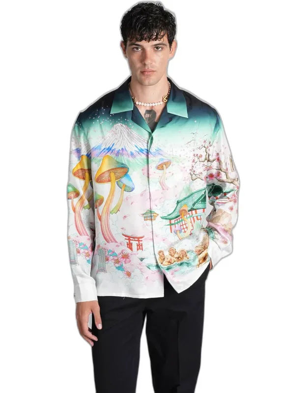 Shirt In Black Silk With Bowling Neck