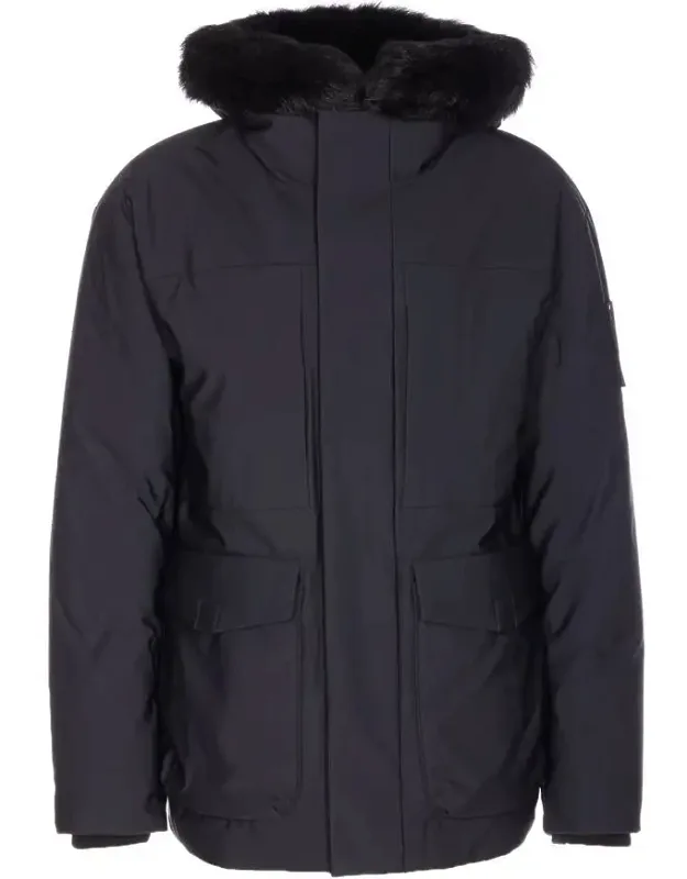 Moose Knuckles Black Voltaire 3q Down Jacket With Frontal Zip Closure And Long Sleeves
