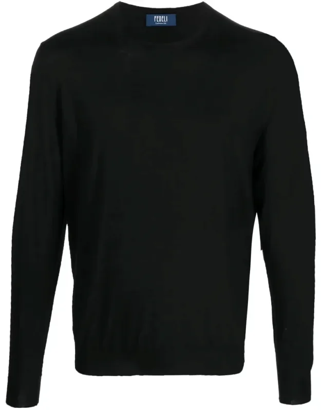 Sweater Fine Knit Ribbed Trim Long Sleeves Crew Neck Straight Hem