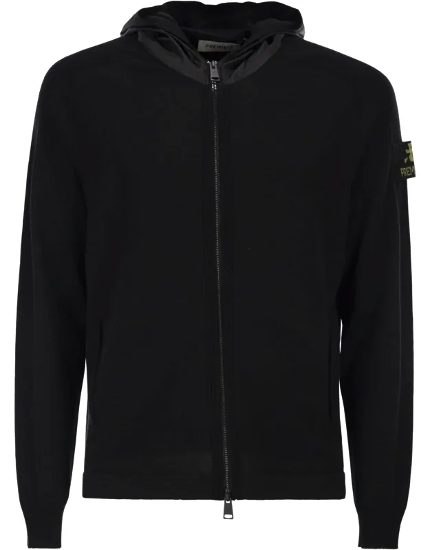 Wool Cardigan With Nylon Hood