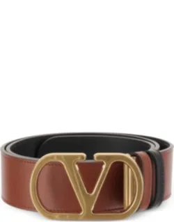 Vlogo Signature Leather Belt With Reversible Design And Gold-tone Buckle