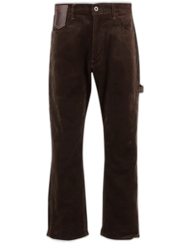 Cotton Blend Ribbed Trousers With Leather Details