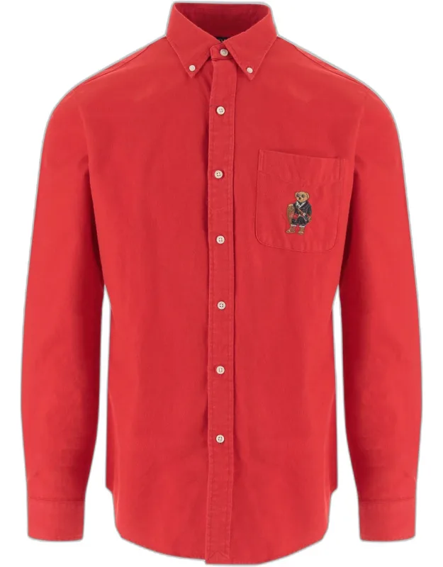 Cotton Oxford Shirt With Polo Bear Embroidery