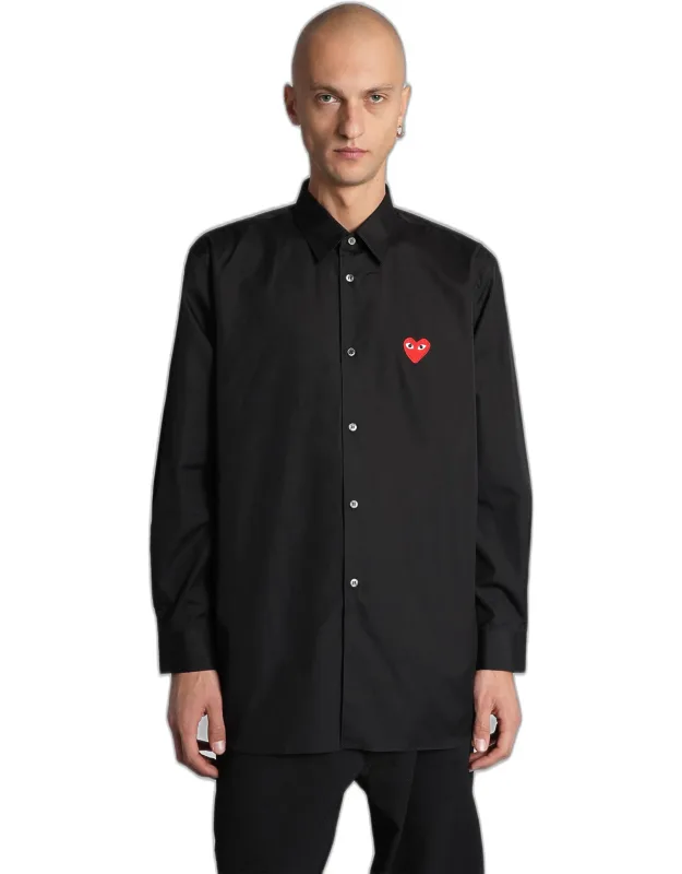 Shirt In Cotton With Logo Patch And Curved Hem