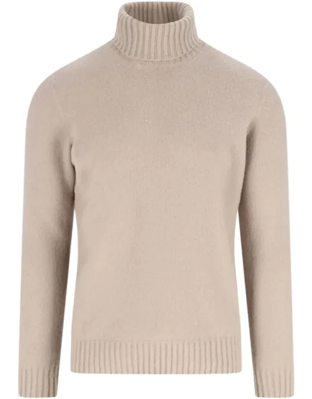 High Neck Sweater, Ribbed Trim, Straight Hem, 100% Wool