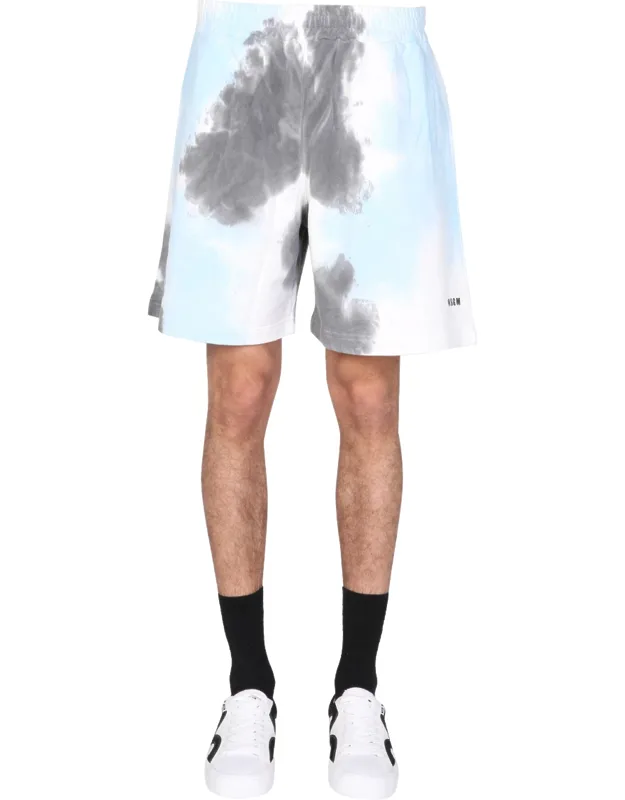 Tie Dye Pattern Bermuda With Elastic Waist And Inner Drawstring