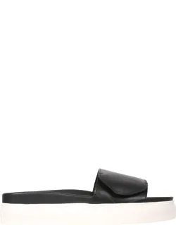 Slide Sandals With Oversized Rubber Sole And Leather Upper