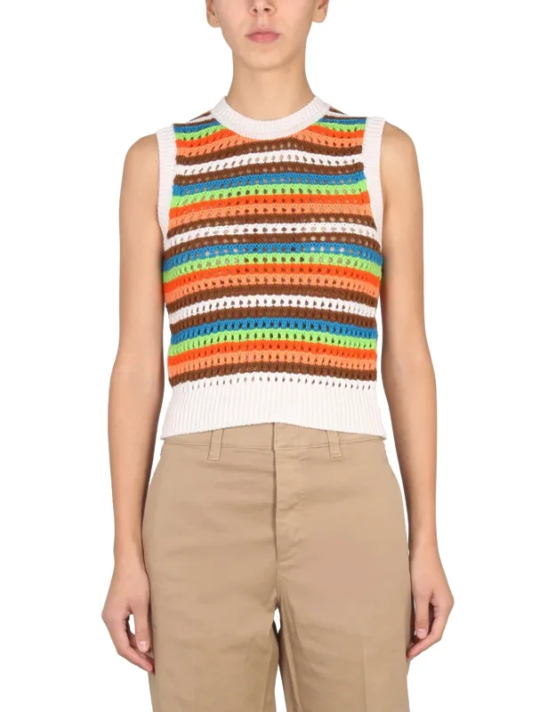 Department Five Top Striped Pattern Ribbed Edges