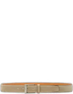 Telante Suede Belt With Rectangular Silvertone Buckle And Adjustable Fit