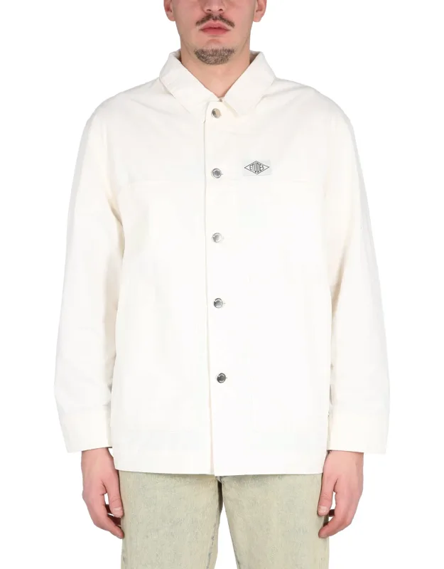 études Cotton Shirt Jacket Classic Collar, Front Button Closure