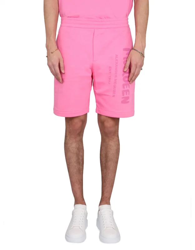 Bermuda Shorts With Graffiti Logo Print