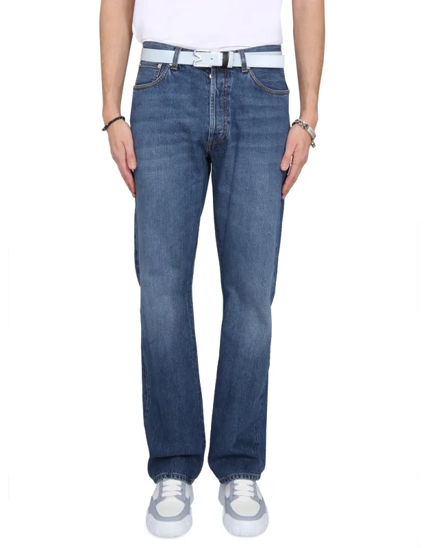 Five Pocket Jeans With Button Closure And Belt Loops
