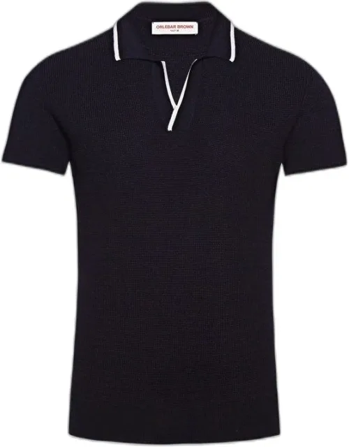 Horton - Navy Stripe Tailored Fit Resort Collar Polo Shirt