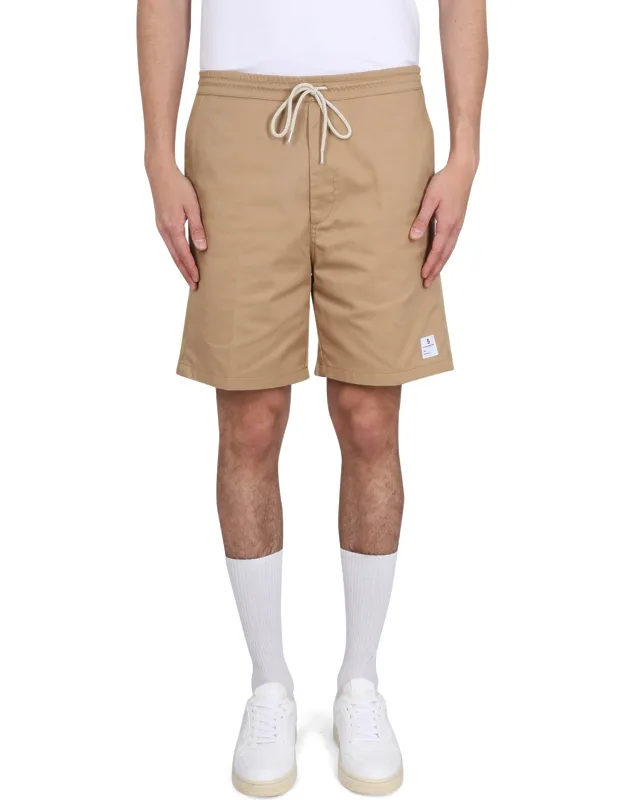 Drawstring Bermuda Shorts With Elastic Waistband And Two Side Pockets