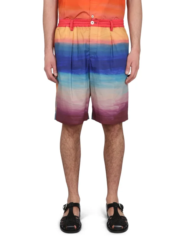 Cotton Bermuda Shorts With Elastic Waistband And External Drawstring