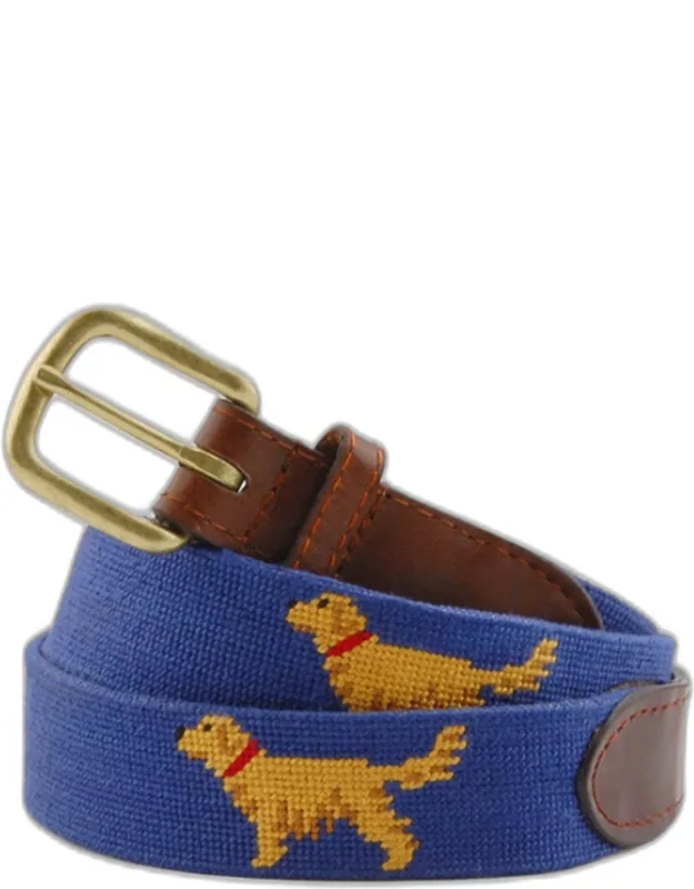 Classic Navy Golden Retriever Needlepoint Belt
