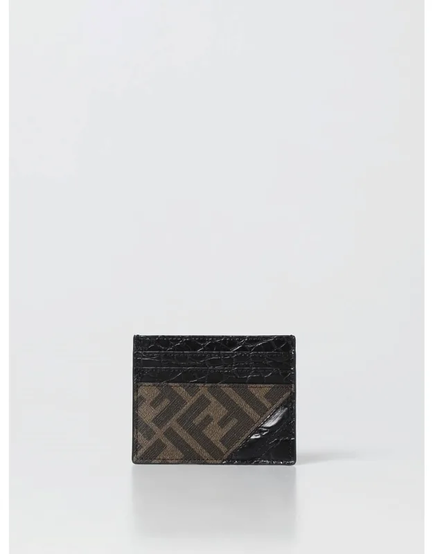 Diagonal Coated Cotton And Leather Credit Card Holder