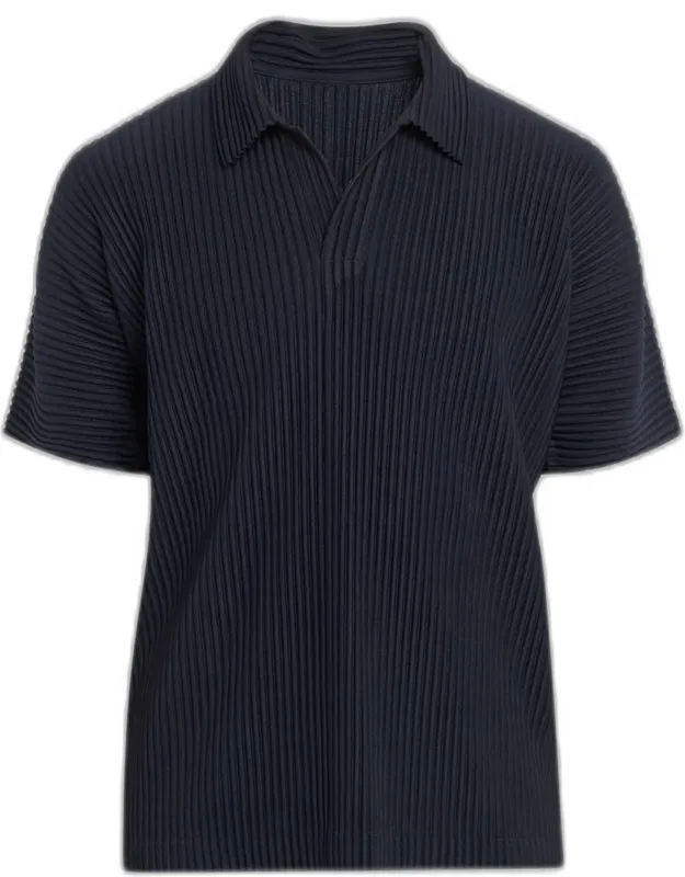 Pleated Polyester Basic Polo Shirt