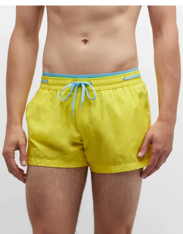 Solid Contrast-waist Swim Shorts