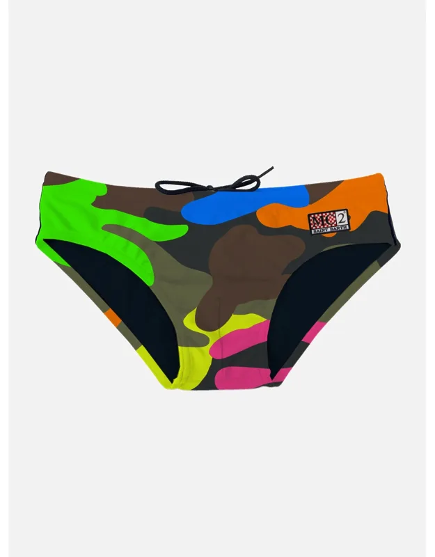 Man Swim Briefs With Multicolor Camouflage Print