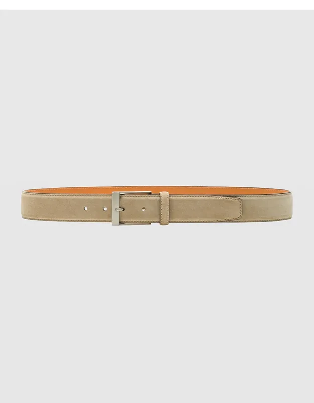 Telante Suede Belt With Rectangular Silvertone Buckle And Adjustable Fit