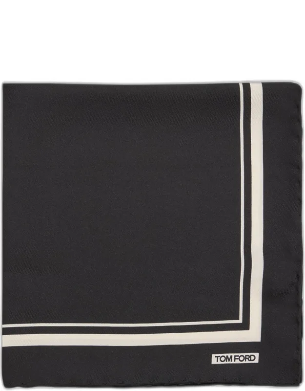 Silk Pocket Square With Tonal Stripe Trim