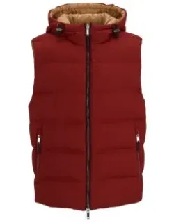 Wool-blend Hooded Gilet With Down Filling