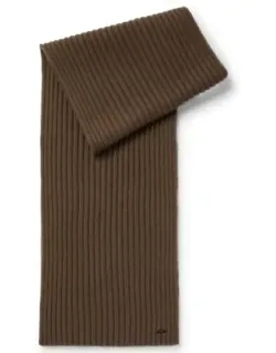 Rib-knit Cashmere Scarf With Metal Logo Plaque